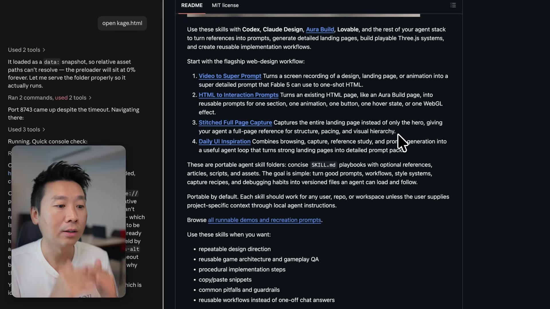 DesignCode's open-source skills README (Video to Super Prompt, HTML to Interaction Prompts, and more)