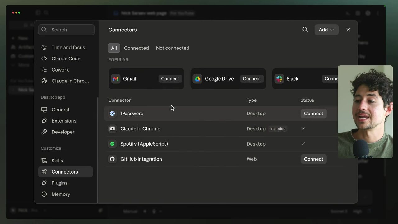 The Connectors screen