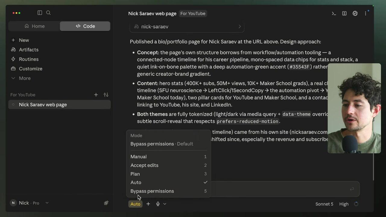 Claude's Code interface mode selector