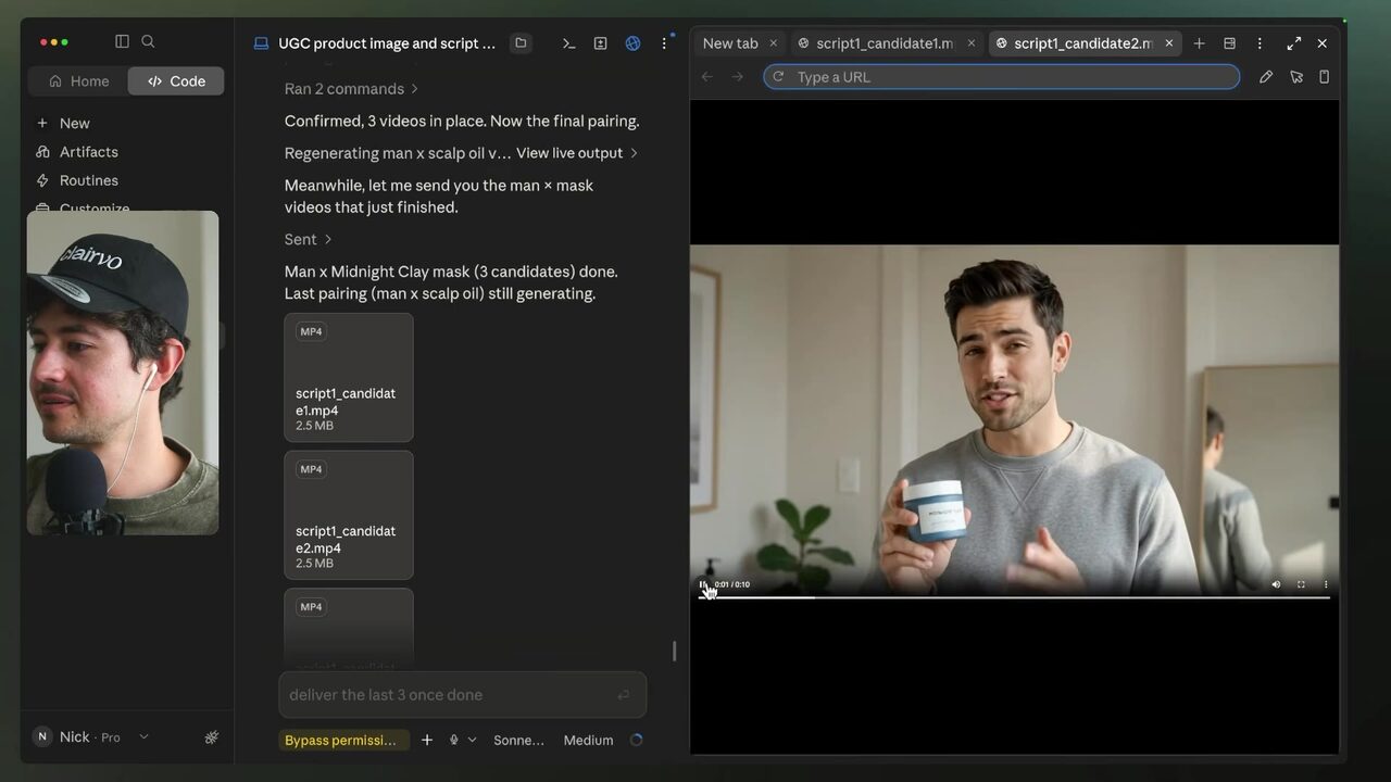 A man presents the Midnight Clay mask in a playing video ad.