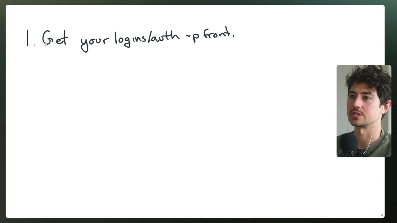 The speaker’s worksheet lists getting logins/authentication up front as the first point in the section.