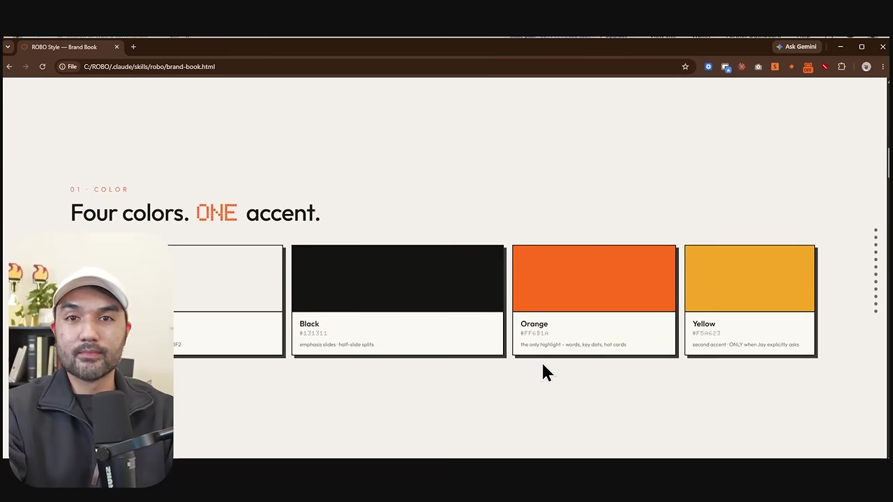 Brand-book page showing four colors and one accent