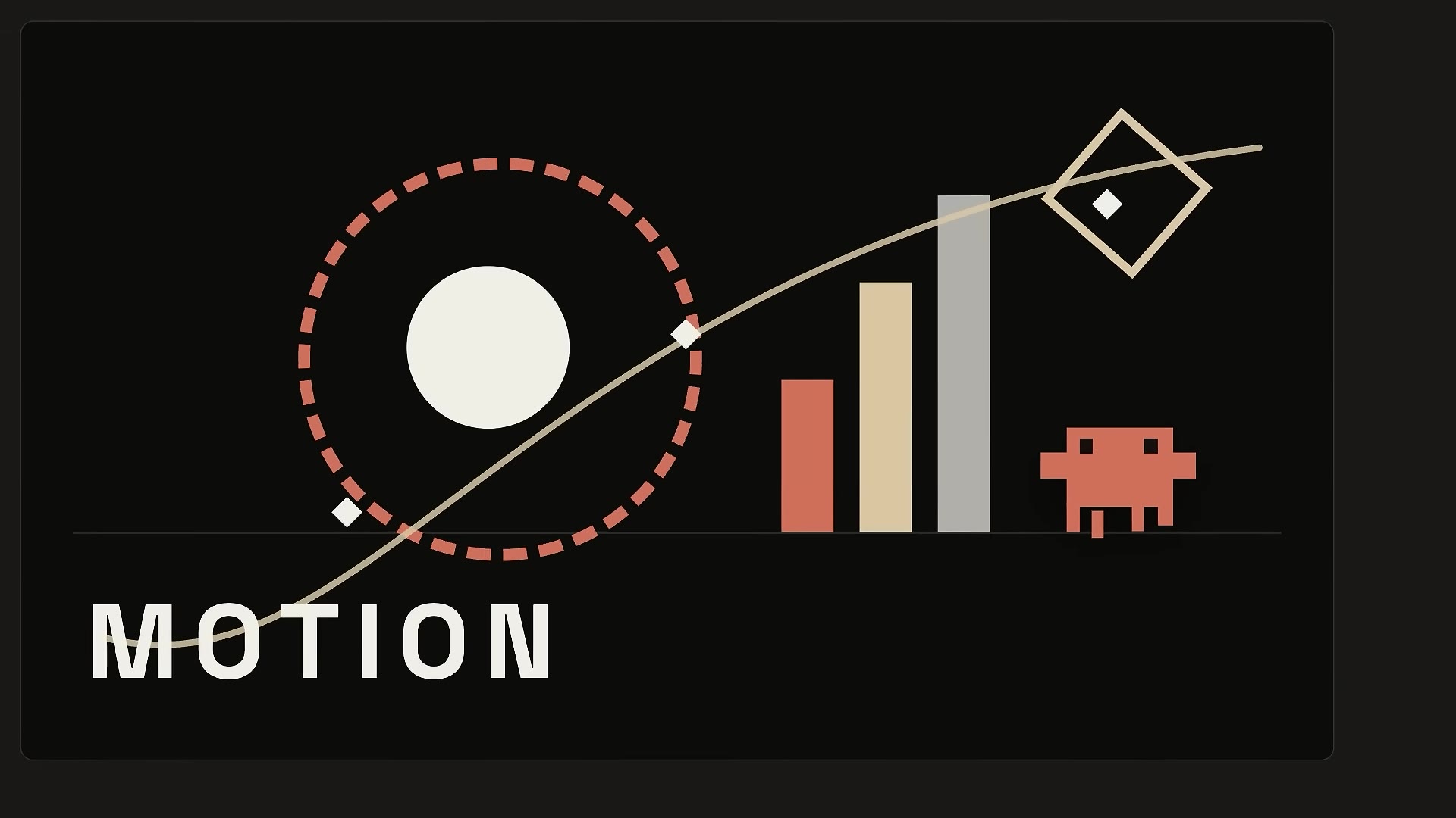 A finished Claude Design animation: a "MOTION" title with animated bars, shapes and an easing curve