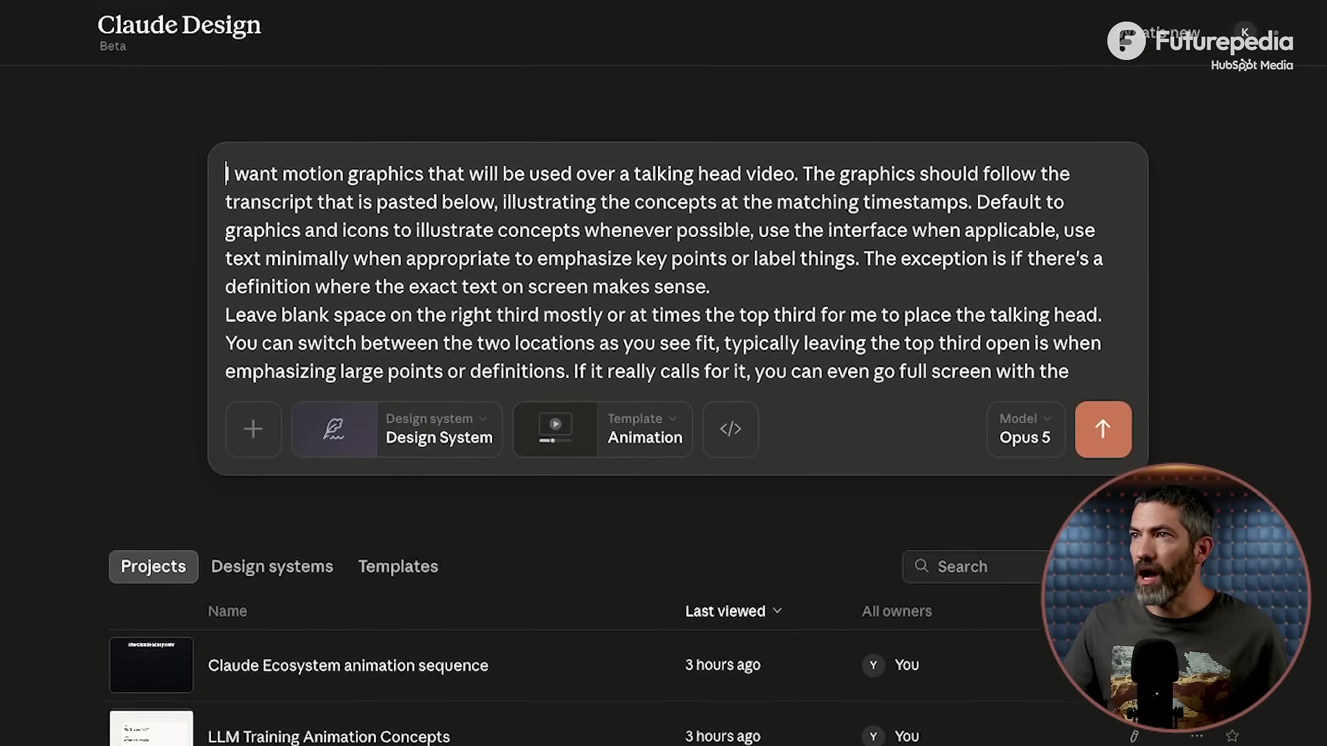 The full generalized motion-graphics prompt text on screen