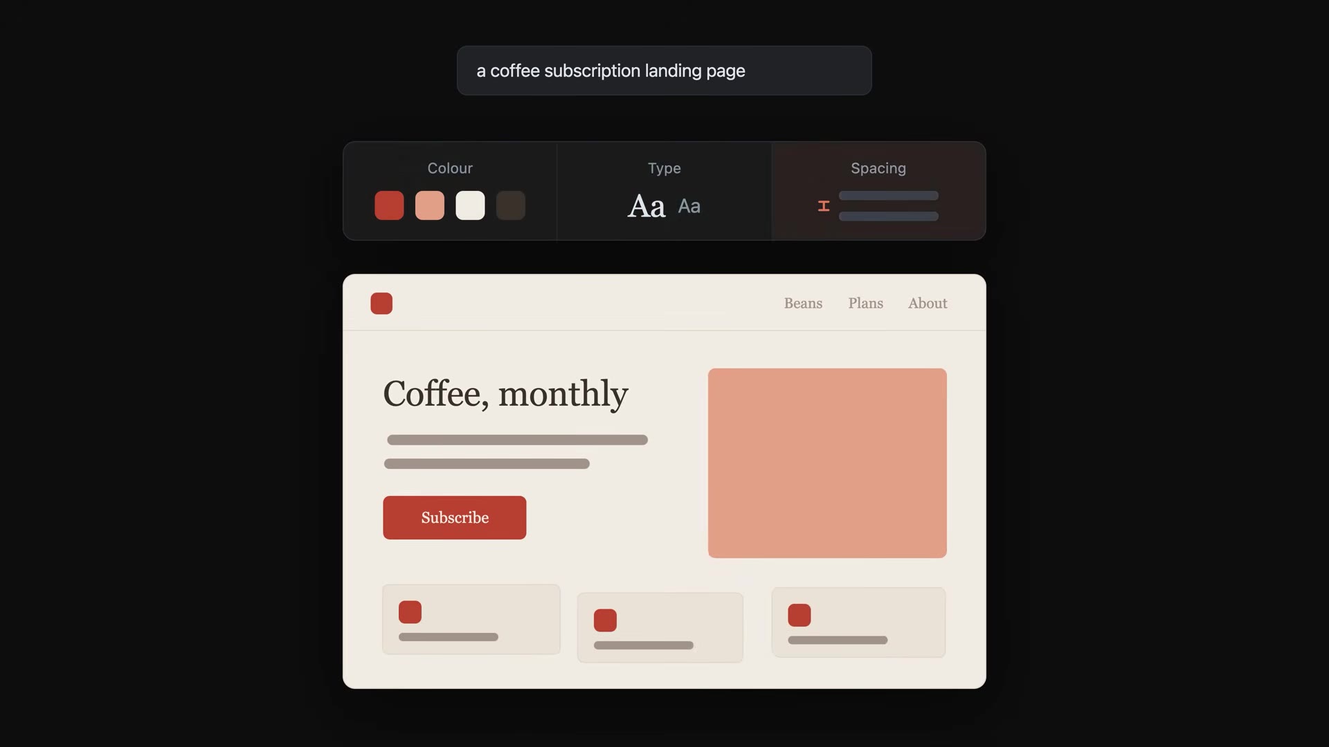Elia landing-page skill: the visual system panel and generated page