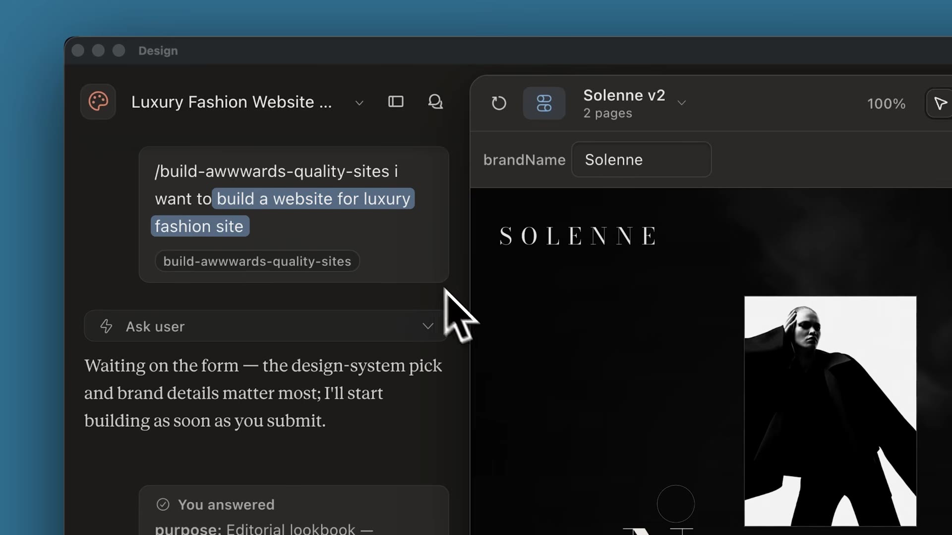 The awwwards-quality skill producing the Solenne luxury fashion site