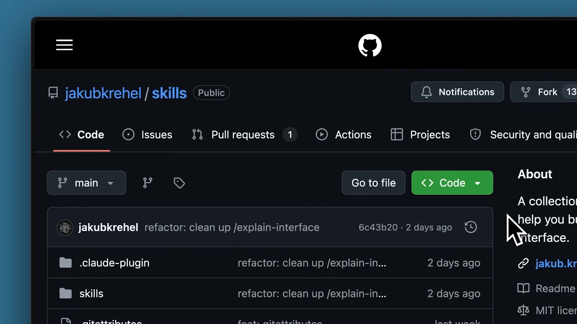 The jakubkrehel/skills GitHub repo