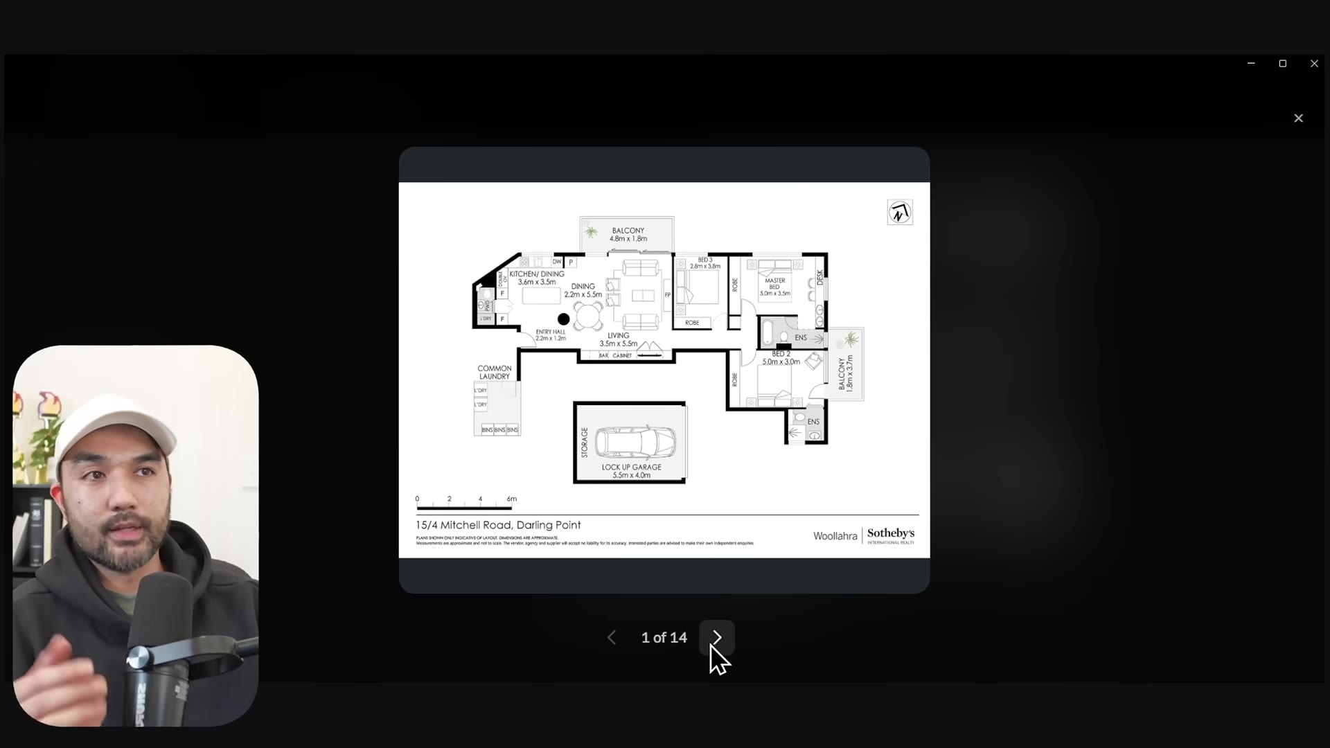 The apartment floor plan input: 15/4 Mitchell Road, Darling Point, Woollahra Sotheby's, showing all rooms and dimensions