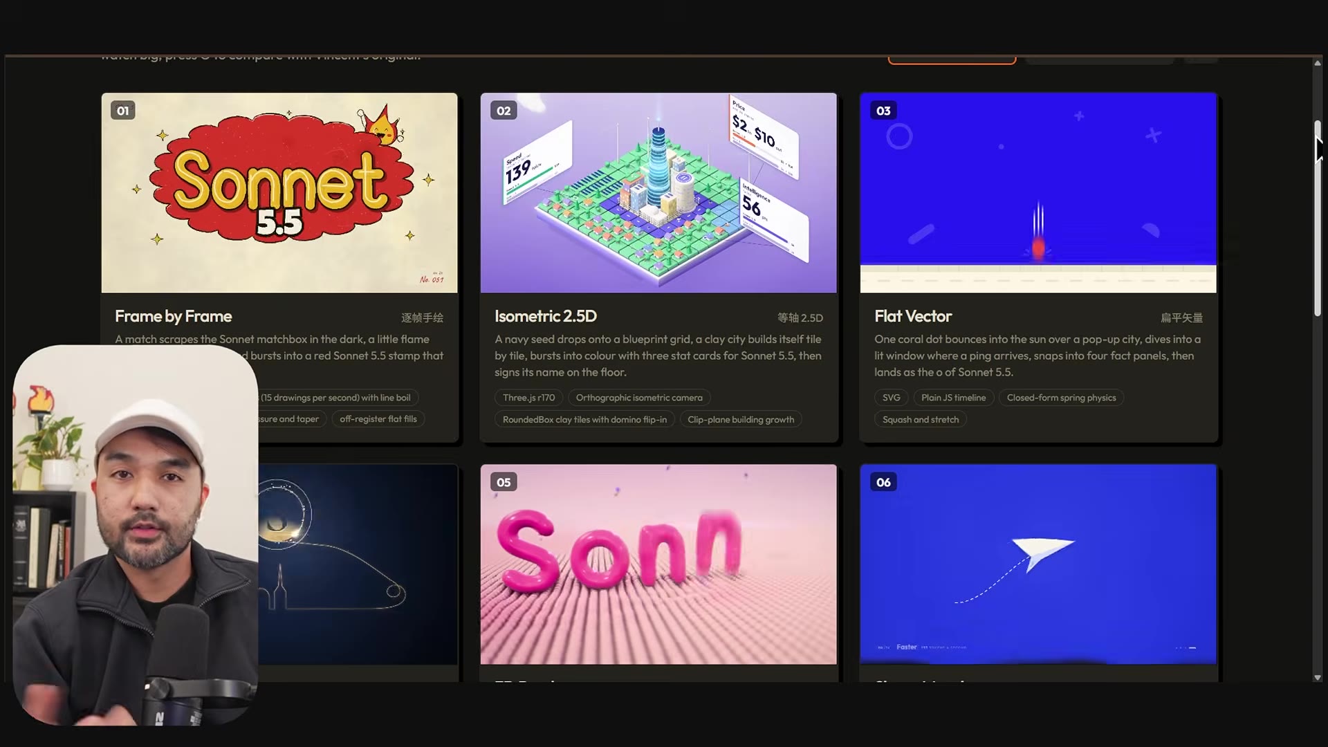 Style gallery grid with cards for Frame by Frame, Isometric 2.5D and Flat Vector plus three more thumbnails