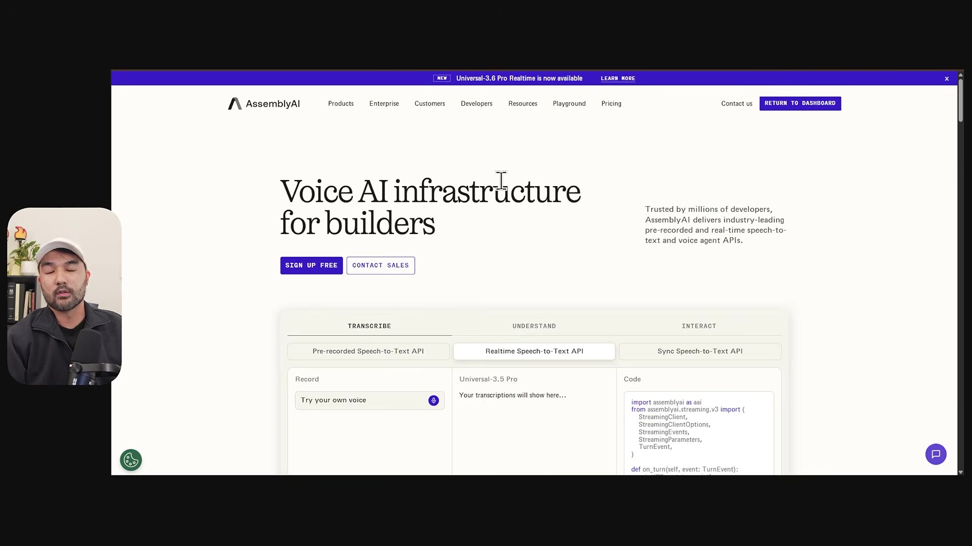 AssemblyAI homepage: "Voice AI infrastructure for builders"
