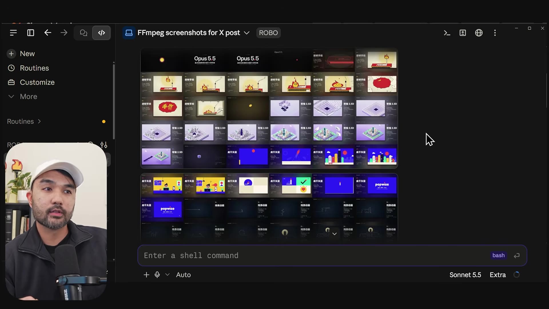 One of the contact sheets: a grid of frames from Vincent Wei's video inside Claude Code