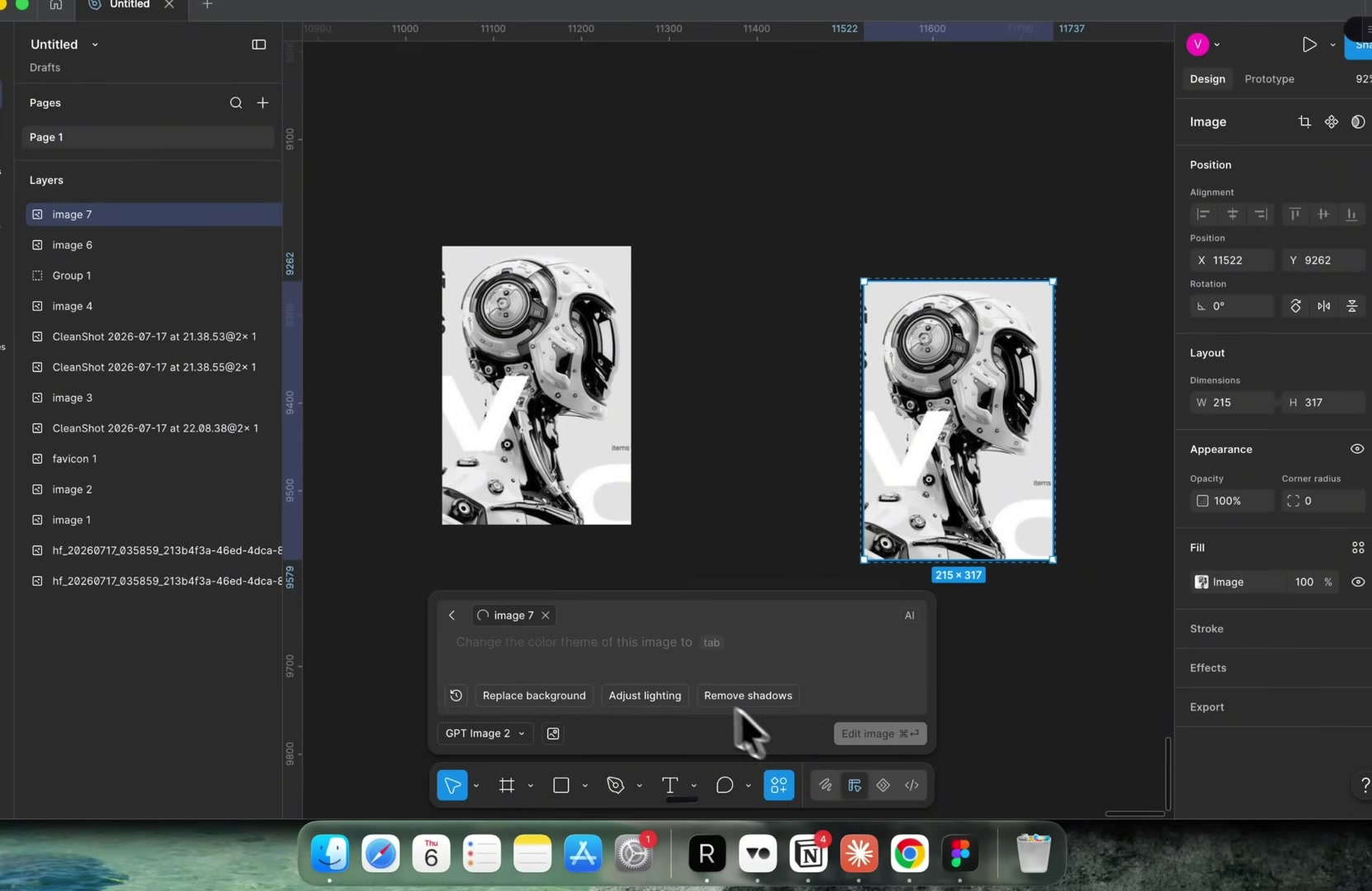 Figma's Edit with prompt panel, model set to GPT Image 2