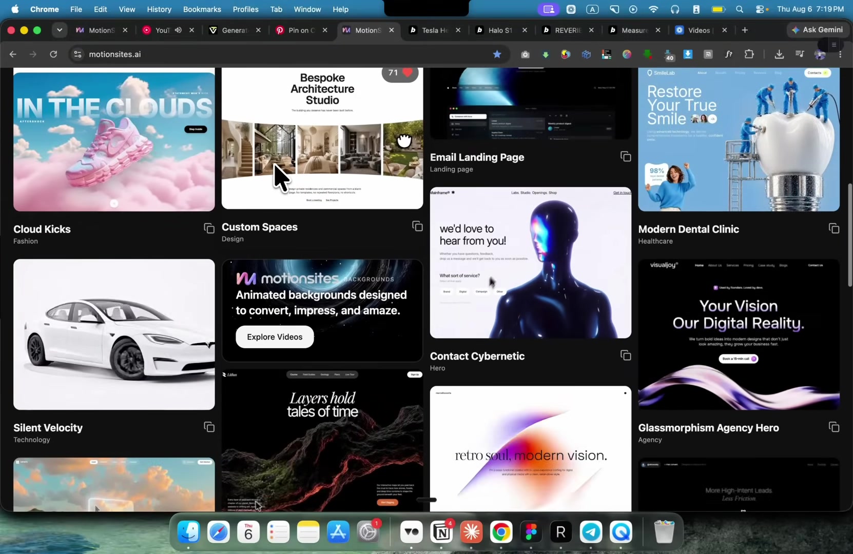 motionsites.ai gallery page with its Backgrounds product banner