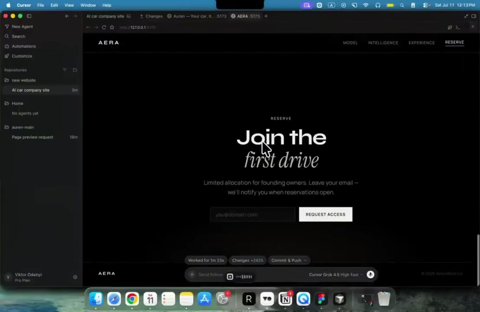 The AERA site's styled reserve section: Join the first drive, with an email capture form