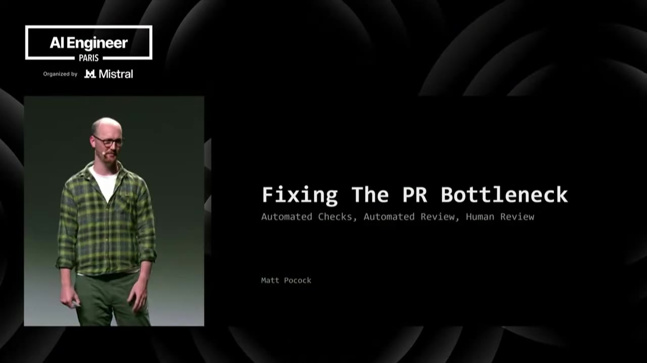 Title slide: Fixing The PR Bottleneck, subtitle Automated Checks, Automated Review, Human Review