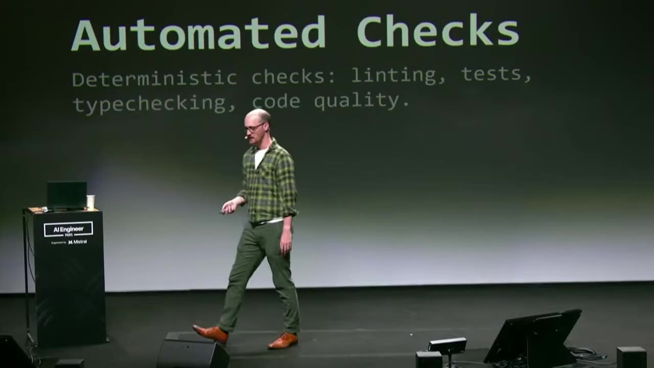 Automated Checks slide: deterministic checks, linting, tests, typechecking, code quality