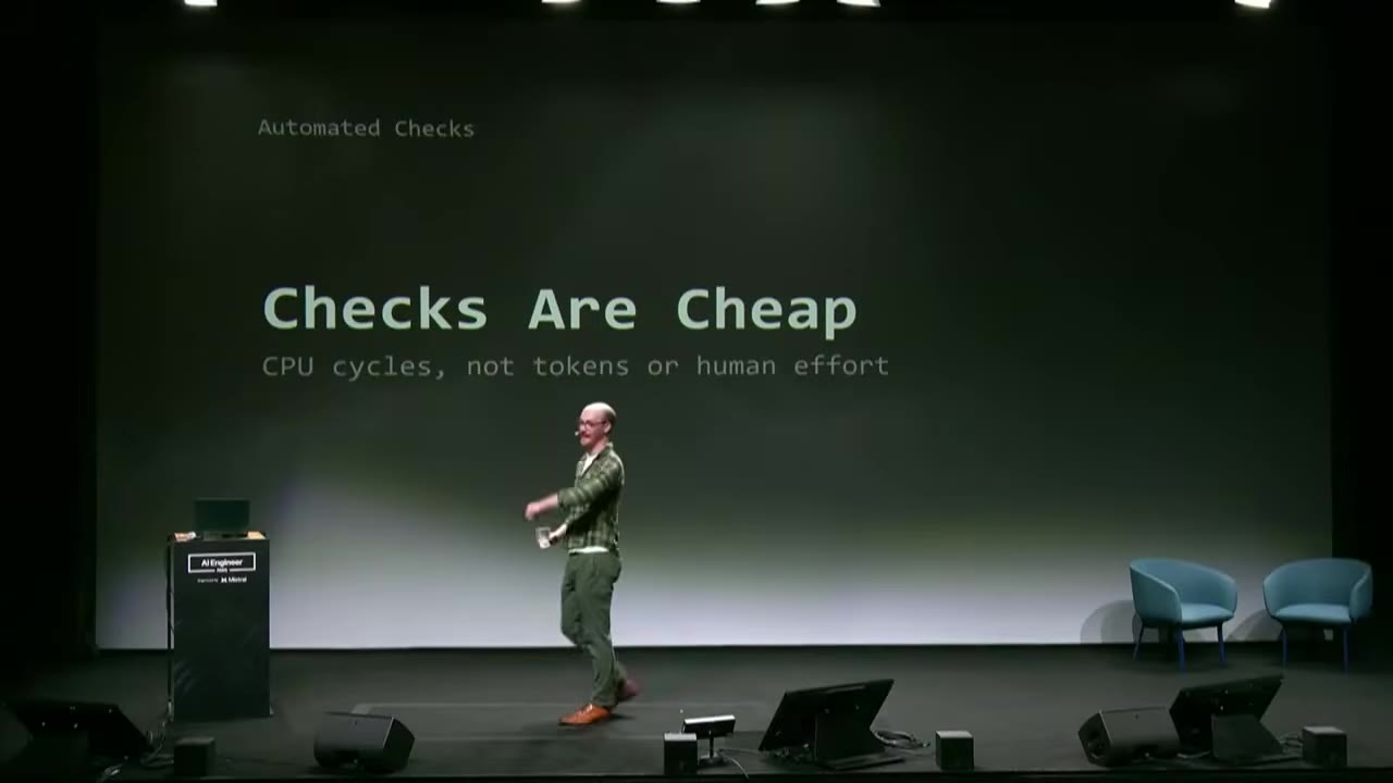 Checks Are Cheap slide: CPU cycles, not tokens or human effort