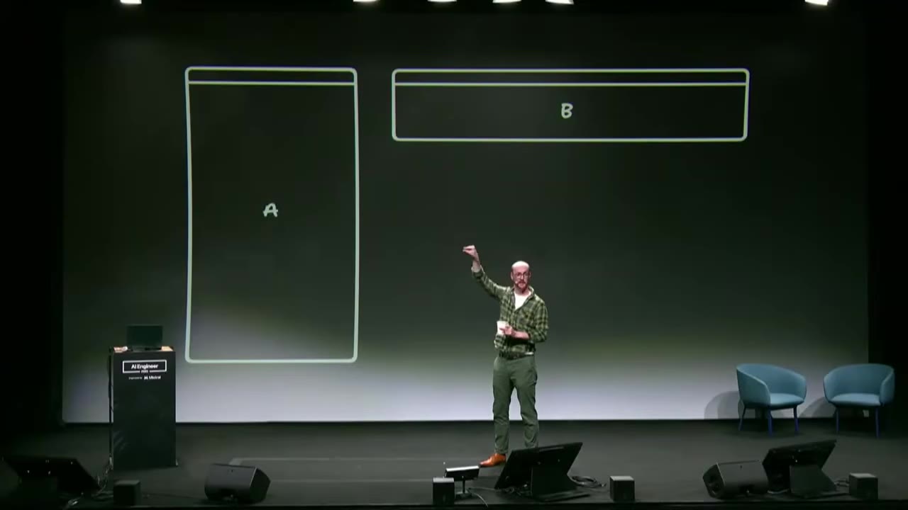 Diagram: module A tall with a small interface vs module B wide and shallow