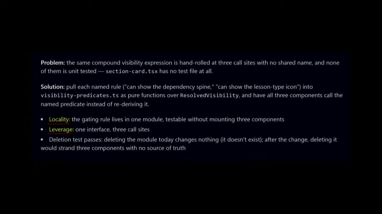 Report detail: Problem, Solution, Locality, Leverage, Deletion test passes