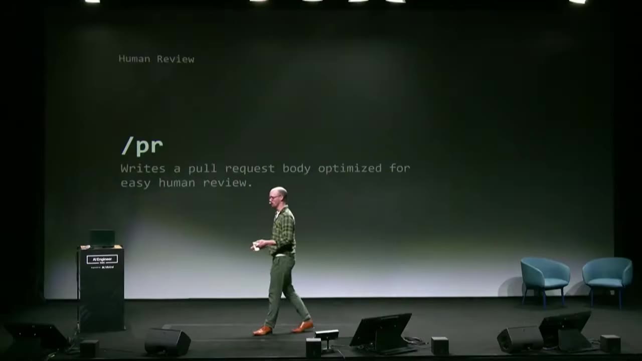Skill slide: /pr writes a pull request body optimized for easy human review