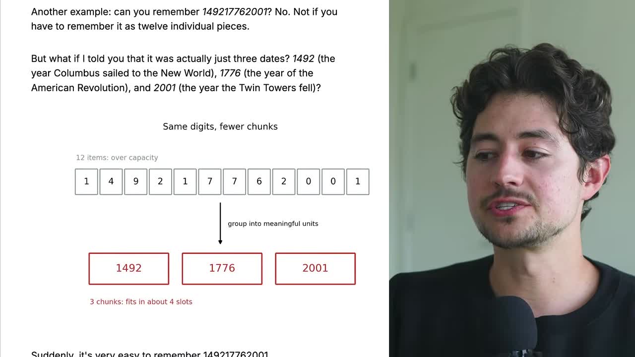 Chunking 12 digits into 3 meaningful chunks: 1492 / 1776 / 2001