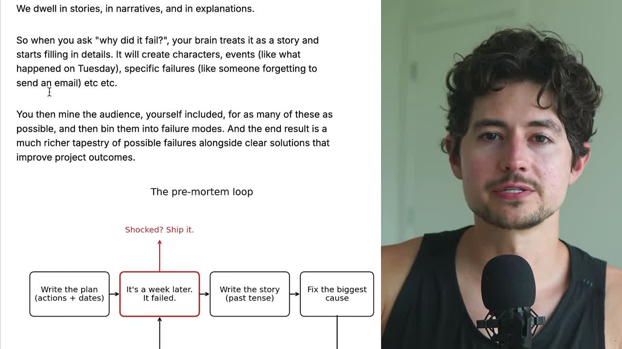 The premortem loop: write the plan, pretend it failed, write the story, fix the biggest cause