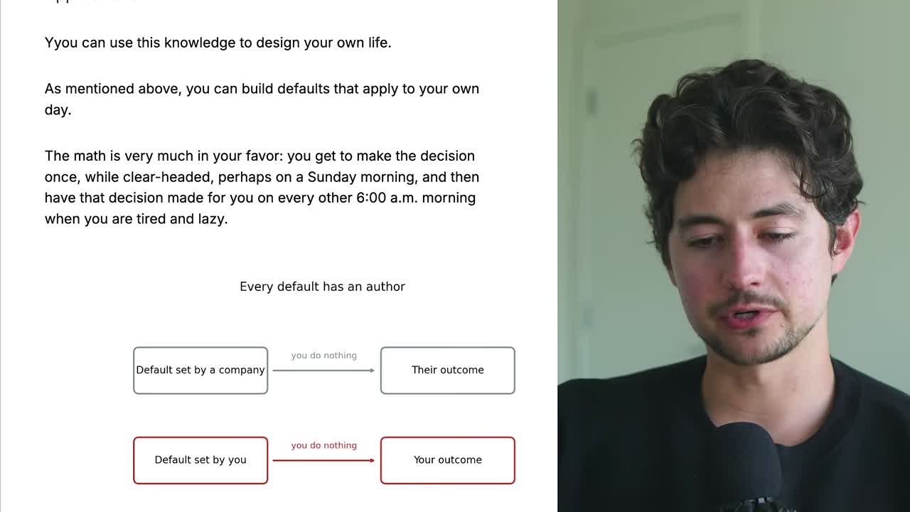 Every default has an author: do-nothing leads to the company's outcome or, if you set it, yours