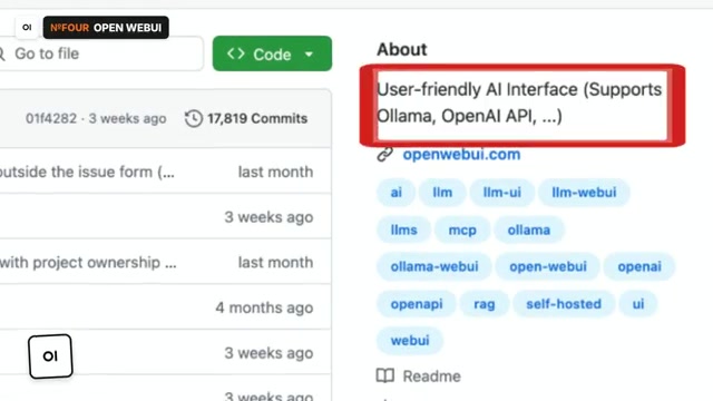 Open WebUI GitHub About panel reading User-friendly AI Interface supports Ollama, OpenAI API