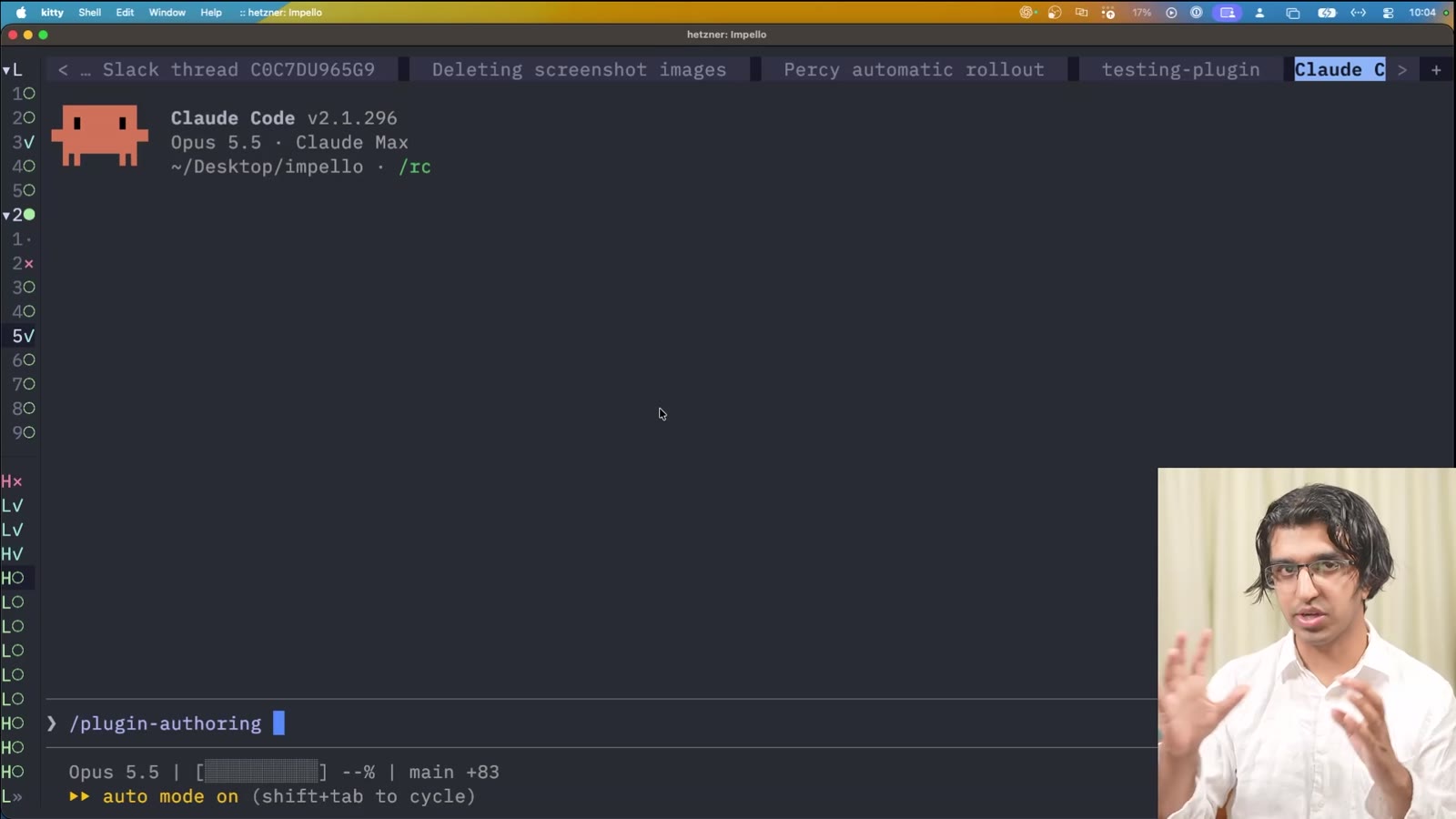 Claude Code with /plugin-authoring typed at the prompt