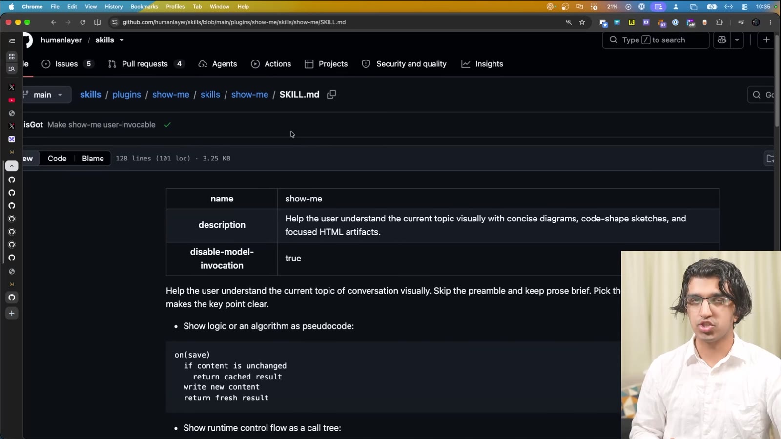 HumanLayer's show-me SKILL.md on GitHub: help the user understand the current topic visually with concise diagrams, code-shape sketches and focused HTML artifacts