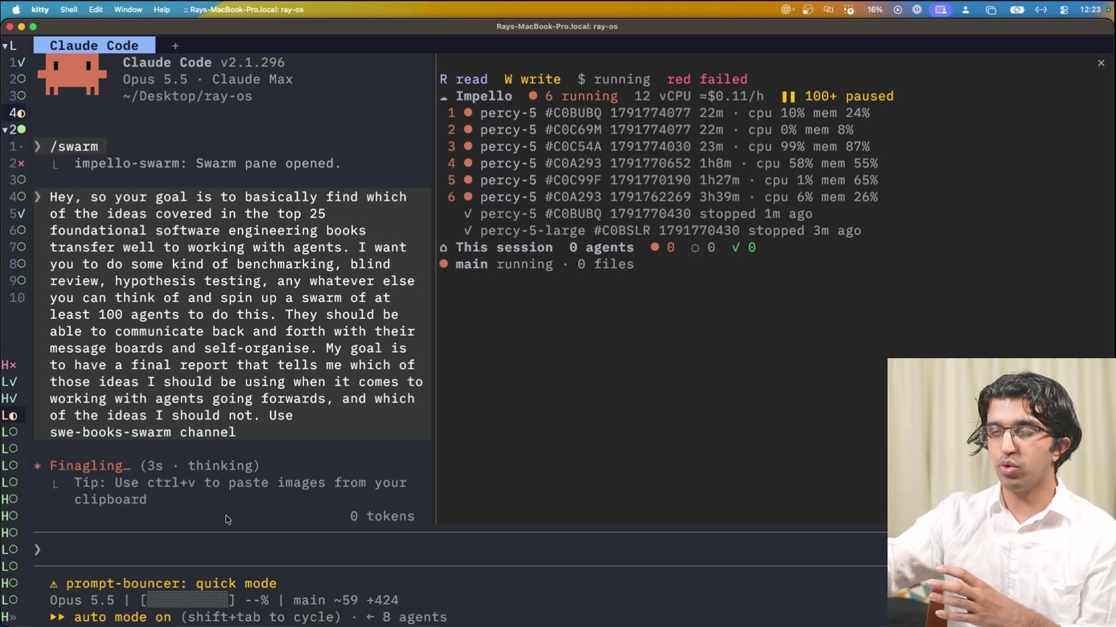 The swarm prompt: find which ideas in the top 25 foundational software engineering books transfer to agents, use at least 100 agents that talk over message boards and self-organise, and produce a final report