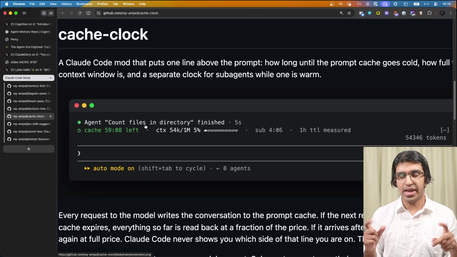 cache-clock band above the prompt: cache 59:08 left, ctx 54k/1M 5%, sub 4:06, 1h ttl measured