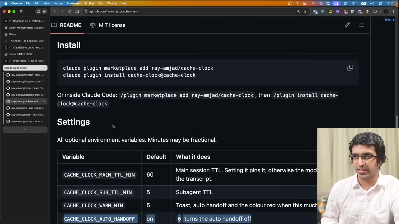 cache-clock settings: CACHE_CLOCK_MAIN_TTL_MIN 60, CACHE_CLOCK_SUB_TTL_MIN 5, CACHE_CLOCK_WARN_MIN 5, CACHE_CLOCK_AUTO_HANDOFF on