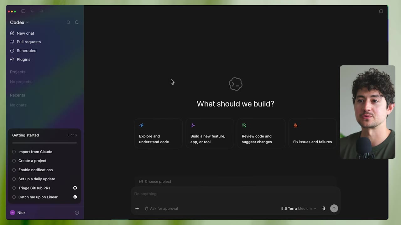 Codex desktop interface, "What should we build?"