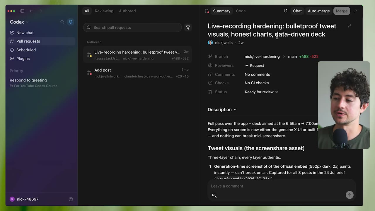 Codex Pull requests view