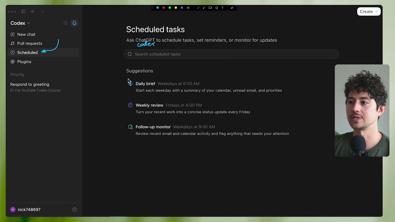 Scheduled tasks list with three default suggestions