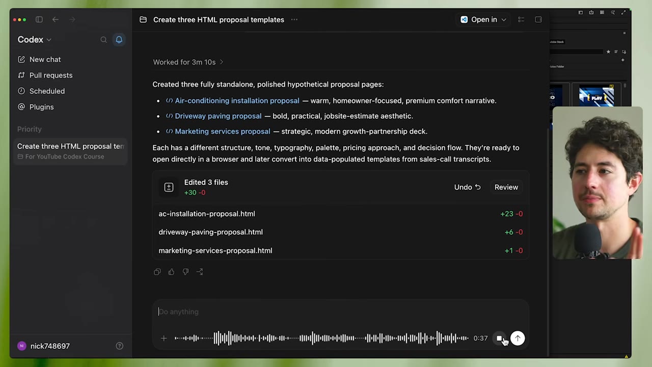 Three proposals created, listed with files