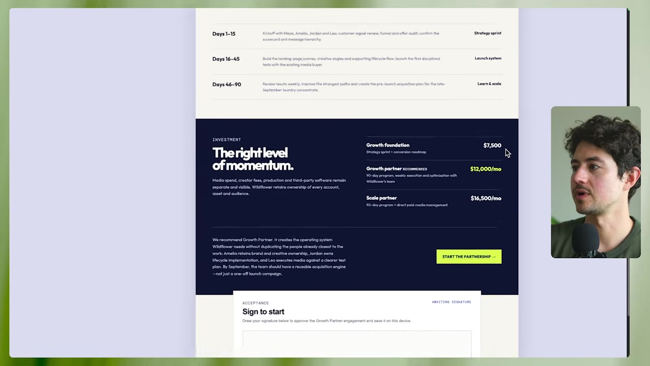 Rendered Wildflower / Maya Chen proposal with pricing and e-sign