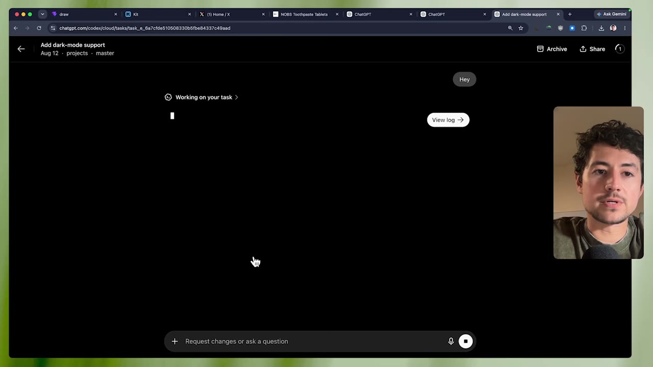 Codex cloud task running in the browser