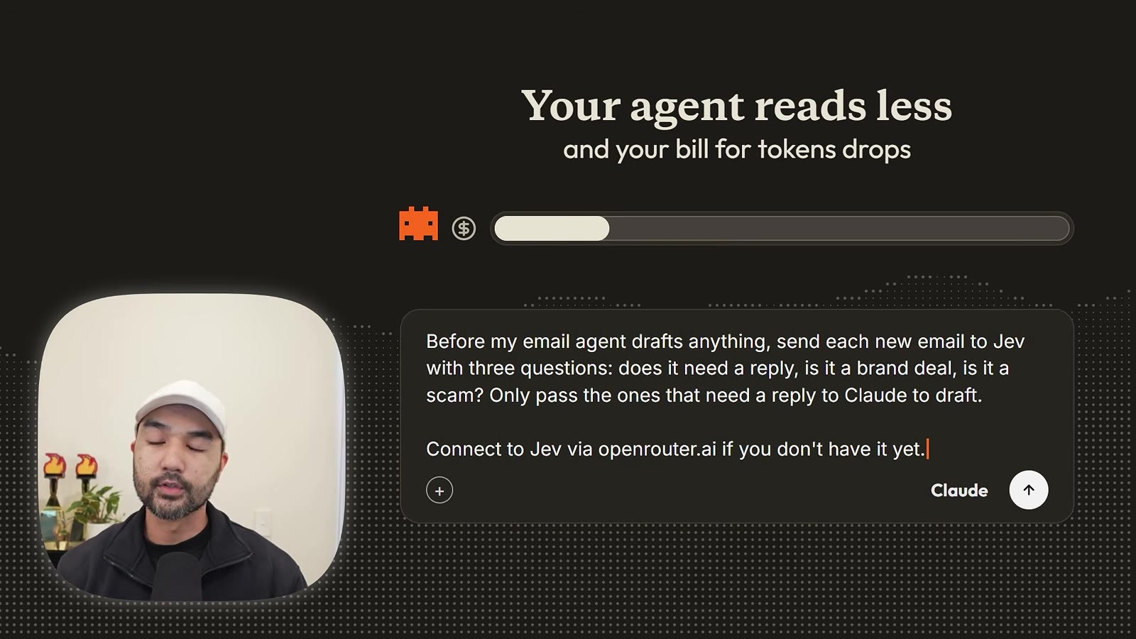 Prompt card titled Your agent reads less