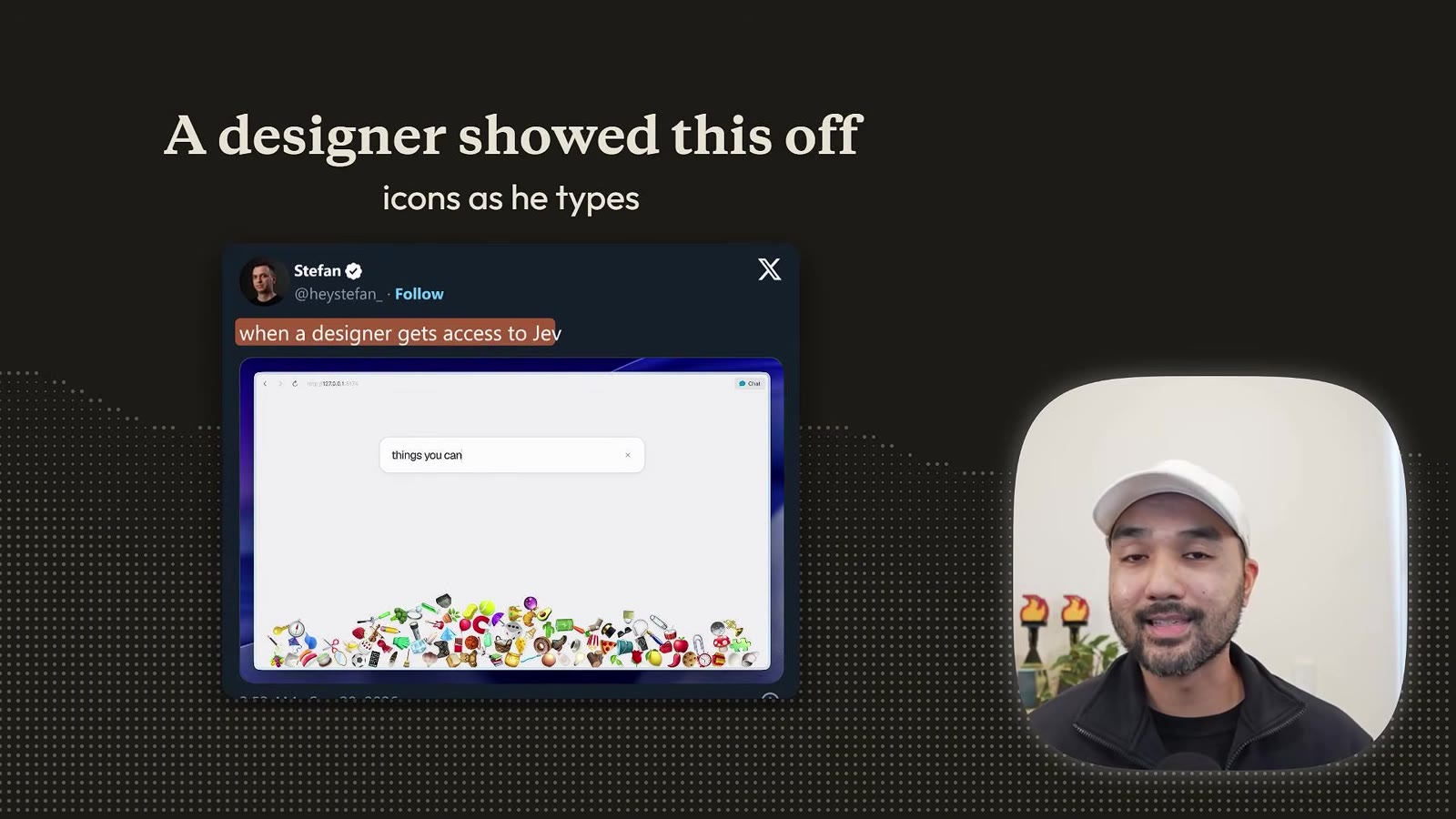 A designer's demo where icons appear as the text is typed