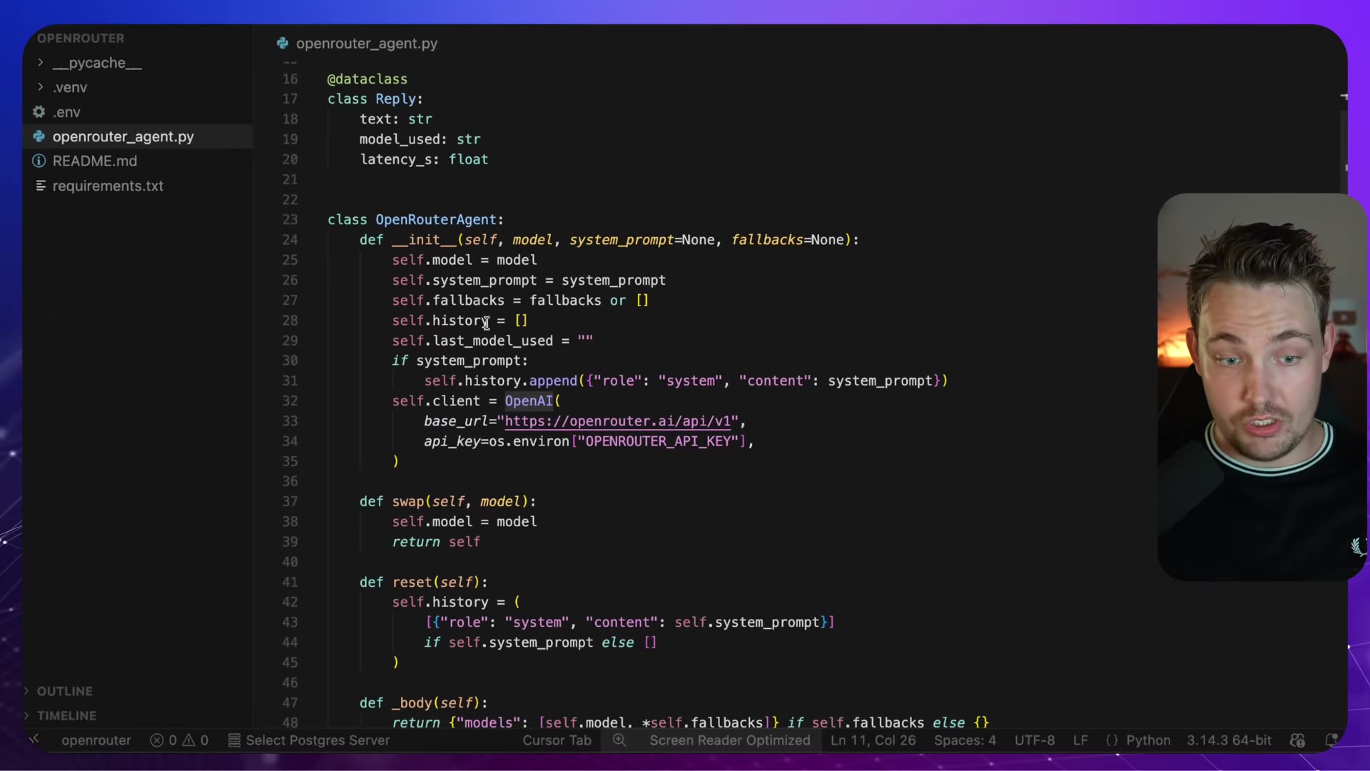 Code: class body with swap, reset, and _body methods