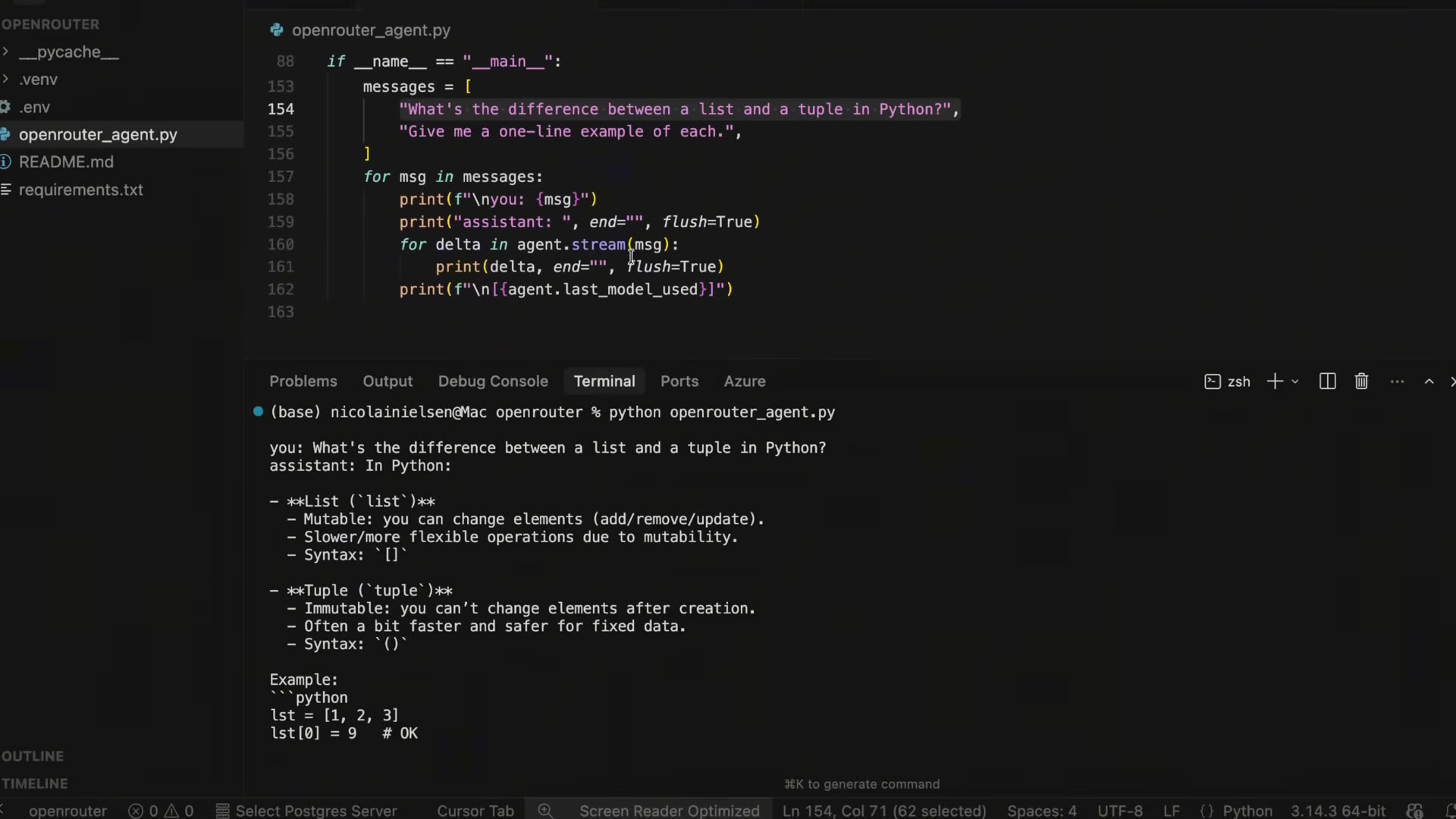 DEMO 6 streaming code and mid-stream list vs tuple answer