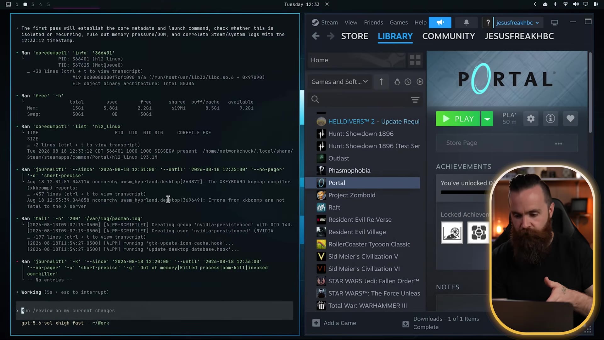 The AI diagnosing a Portal game crash from system logs